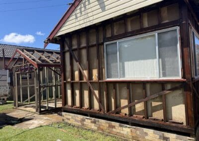 House in Stanwell Tops stripped back to the frame after asbestos cladding removal