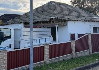 Wasco Solutions truck at a Bexley home during asbestos roof tile and eaves removal